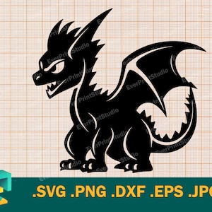 Cute Dragon SVG - Cricut, Silhouette | Vector Baby Dragon Cut File | Download Printable Baby Dragon SVG Graphics, Digital Clip Art Logo