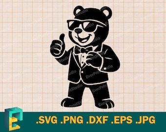 Cool Teddy Bear SVG - Cricut i sylwetka | Wektorowy plik do cięcia Teddy Bear | Stylowy bogaty Teddy Bear Pobierz szablon do cięcia SVG, PNG, DXF