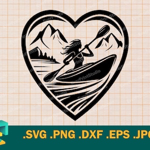 Caiaque SVG - Cricut, Silhueta | Arquivo de corte SVG de mulher de caiaque vetorial | Remo, Lady Canoagem, aventura de rafting svg, png, eps, dxf