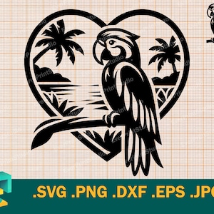 Papagei SVG - Cricut, Silhouette | Tropischer Papagei Vogel SVG-Schnittdatei | Ara Papagei, Kakadu, Sittich svg, eps, dxf, png