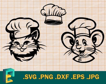 Chef SVG - Cricut, Silhouette | Cat Chef svg, Mouse Chef svg | Vector Chef Hat SVG Cut File | Download Printable Chef Clip Art Logo, eps