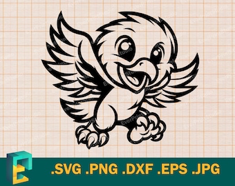 Baby Eagle SVG - Cricut, Silhouette | Vector Cute Little Eagle SVG Cut File | Download Cute Happy Baby Eagle svg, png, eps, dxf