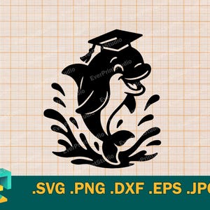 Dauphin diplômé SVG | Casquette de remise des diplômes mignon dauphin senior SVG. Étudiant diplômé 2025, 2026 senior poisson téléchargement fichier de coupe svg, png, dxf, eps
