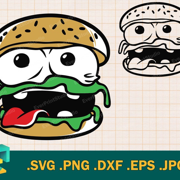 Hamburger SVG - Design for Cricut & Silhouette | Funny Evil Hamburger Svg, Evil Fast Food, Burger, Digital Download, Svg, Png, Dxf, Eps