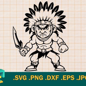 Indian Warrior SVG - Cricut, Silhouette | Vector Artistic Design Indian Warrior Mascot Cut File | Download Indian Cutting File | Cute Indian