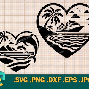 Kreuzfahrt svg - Cricut, Silhouette | Vektor Ozean Delfine SVG Schnittdatei | Tropische Reise, Segeln, Wasserreise, Bootsreise svg, png, eps, dxf