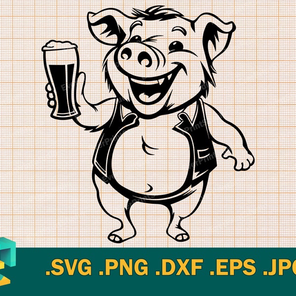 Pig SVG - Cricut, Silhouette | Vector Artistic Design Cute Pig Cut File | Pig with a Glass, Drinking Animal | Happy Pig win a Cup, svg, png