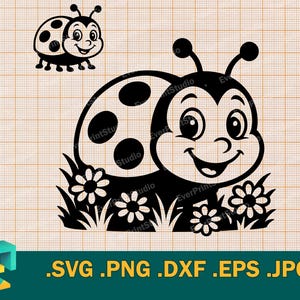 Coccinella SVG - Cricut, Silhouette / Vettore Coccinella carina e felice SVG File di taglio / Coccinella bambina SVG, Scarabeo carino SVG, png, eps, dxf