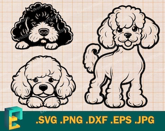 Cute Poodle SVG - Cricut, Silhouette | Poodle SVG Bundle - Cut file | Peeking Poodle Puppy cut file for Cricut Vector .dxf, .eps, .png, .svg