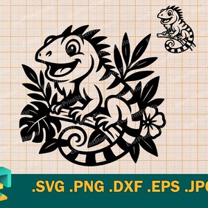 Iguana SVG - Cricut, Silhouette | Vector Iguana Reptile Cut File | Download Iguana Tropical lizard Template for Cutting svg, png, eps, dxf