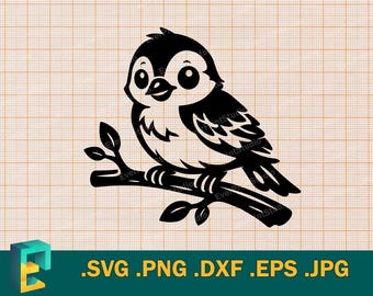 Little Sparrow SVG - Cricut, Silhouette | Vector Happy Finch Bird Template for Cutting Download svg, png, eps, dxf