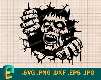 Gluren zombie SVG - Cricut, silhouet | Vector gluren zombie gesneden bestand | Afdrukbare Halloween-wanddecoratie downloaden svg, png, eps, dxf
