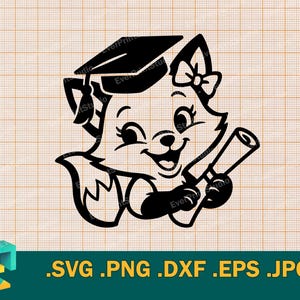 Renard diplômé SVG | Jolie renarde avec chapeau de graduation SVG. Étudiant diplômé 2025, 2026 bébé renard senior téléchargement couper fichier svg, png, dxf, eps