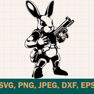 Lapin patriotique, png Lapin militaire | Lapin en colère avec une arme à feu | Chasse au lapin svg, lapin sauvage, Svg, Png, Dxf,