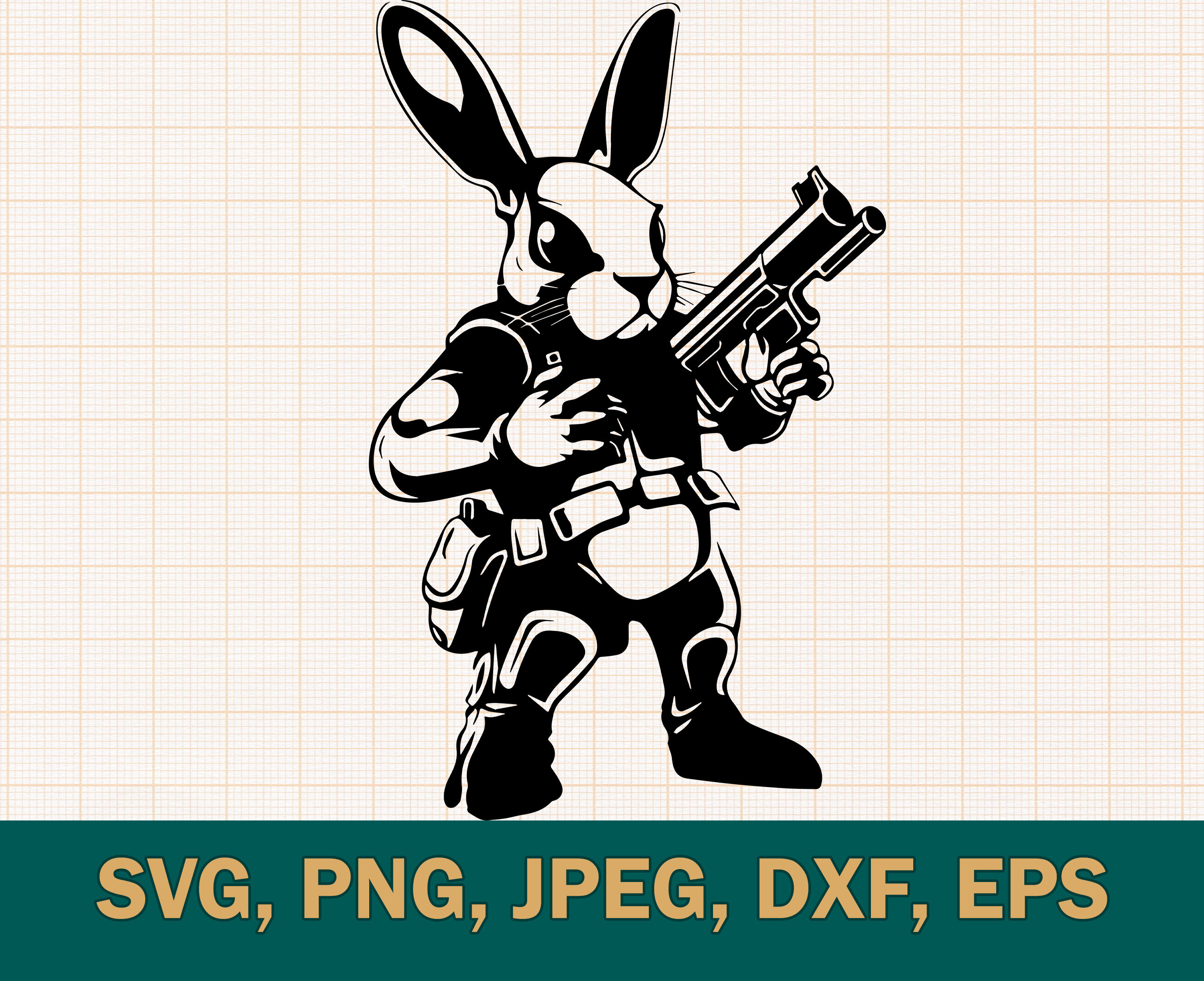 Army Rabbit Color Pages Patriotic Rabbit Svg, Military Rabbit Png | Angry Rabbit With a Gun ...
