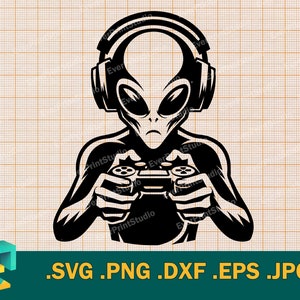 Alien Gamer SVG - Cricut e Silhouette / Vector Space Gamer svg File di taglio / Scarica regalo per maglietta Gamer / Cosmic Gamer svg, png, eps