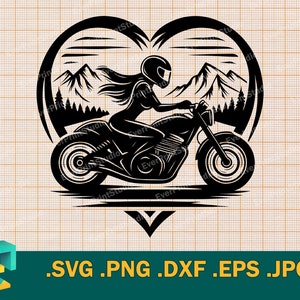 Ragazza motociclista SVG - Cricut, Silhouette / Vettore Ragazza motociclista SVG File di taglio / Carino Biker Clipart / Biker Girl Shirt svg, dxf, png eps
