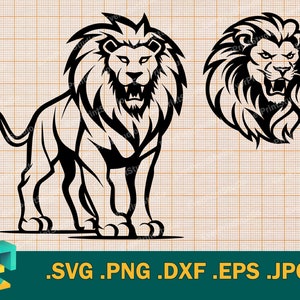 Lion en colère SVG - Cricut, Silhouette | Camée fichier vectoriel lion découpé | Lion en colère Bundle Clipart, clipart numérique Lion Logo, svg, eps, dxf, png