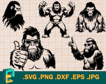 Bigfoot Bundle SVG - Cricut e Silhouette / Vector Bigfoot svg, Sasquatch svg, Yeti Svg, Bigfoot Rock On Svg, File di mostri selvaggi per Cricut
