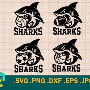 Logo della squadra degli Sharks in formato SVG - Cricut, Silhouette / Logo della squadra di pallavolo, basket, football americano e calcio degli Sharks in formato SVG, PNG, EPS, DXF