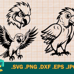 Parrot SVG Bundle - Cricut, Silhouette | Vector Cute Parrot Cut File | Flying Parrot Cutting File | Clipart Parrot, Digital Clip Art Logo