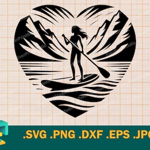 Paddleboarding SVG, Ragazza Stand Up Paddling SVG - Cricut, Silhouette / Vector Lady SUP Cut file / Donna Paddling svg, png, eps, dxf