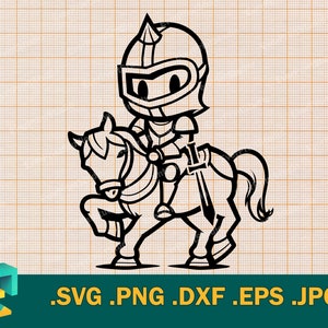 Knight SVG - Cricut, Silhouette | Vector Cute Knight on Horse Cut File | Download Riding Baby Knight Clip Art Logo, svg, png, eps, dxf
