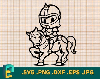 Knight SVG - Cricut, Silhouette | Vector Cute Knight on Horse Cut File | Download Riding Baby Knight Clip Art Logo, svg, png, eps, dxf