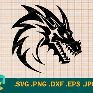 Dragón SVG - Cricut, silueta / diseño artístico Archivo de corte de dragón / Clipart Gráficos de tatuajes de dragón, logotipo de clip art digital, png, eps, dxf
