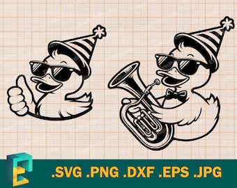 Anka SVG - Cricut, Silhuett | Vektor födelsedagsdesign Glad anka klippfil | Ladda ner söt festanka svg klippfil svg, png, eps, dxf