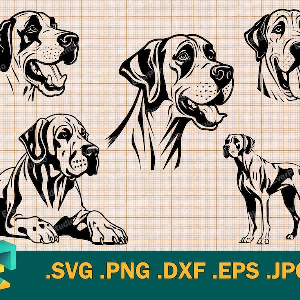 Great Dane SVG - Cricut, Silhouette | Vector Great Dane Bundle SVG Cut File | Download Dog Great Dane Templates - Clip Art Logo, png eps dxf