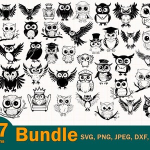 37 süße Eulen Bundle Set - einzigartiges Eulen Design SVG für Cricut & Silhouette, druckbare süße Eule Clipart, Instant Download, Baby Eulen Design