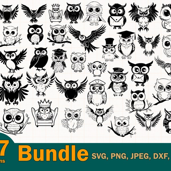 37 Cute Owls Bundle Set - Unique Owl Design SVG for Cricut & Silhouette, Printable Cute Owl Clipart, Instant Download, Baby Owls Design