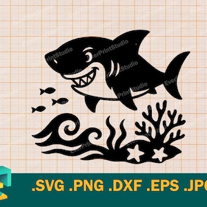 Shark SVG - Cricut, Silhouette | Vector Cute Shark Cut File | Download Printable Happy Shark Cutting File | Clipart Shark svg, png, eps, dxf