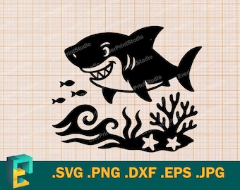 Shark SVG - Cricut, Silhouette | Vector Cute Shark Cut File | Download Printable Happy Shark Cutting File | Clipart Shark svg, png, eps, dxf
