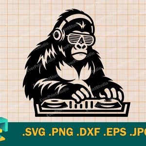 Gorilla Disc Jockey SVG - Cricut, Silhouette | Vektor Gorilla Musik dj svg, Gorilla Sound Clip Art | Gorilla Disc Jockey svg, eps, dxf, png