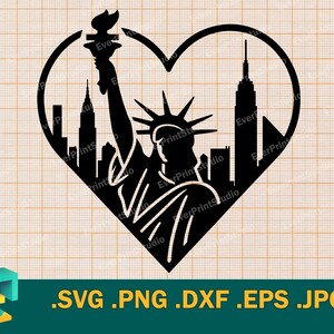 Estátua da Liberdade SVG - Cricut, Silhueta | Arquivo de corte patriótico dos EUA vetor | Baixe o modelo I love NYC para máquina de corte svg, png, eps