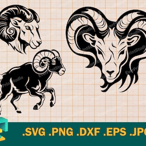 Ram SVG - Unique Rams Mascot,  Silhouette, Cricut | Ram logo Vector Cut File, Download Template for Cutting dxf, eps, png, svg