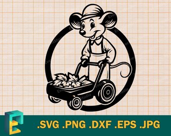 Mouse Gardener SVG - Cricut, Silhouette |  Lawn Mower SVG Cut File | Download Cute Mouse with a Lawn Mower Cutting File Clip Art Logo, svg