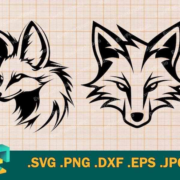 Fox SVG - Cut Files for Cricut, Silhouette | Vector Art Fox SVG Cut File, Cute Fox Clipart, Fox Head Svg, fox dxf | Fox Logo Clip Art Vector