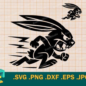 Conejo corriendo SVG - Archivo de corte para Cricut y Silhouette / Archivo de corte de conejo enojado descargable / Conejo corriendo malvado SVG, EPS, PNG, DXF