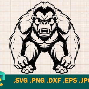 Gorilla SVG - Cricut, Angry Gorilla Cut File Instant Download, Unique Design King Kong Digital File Cuttable, Svg, Png, Dxf, Eps Clipart