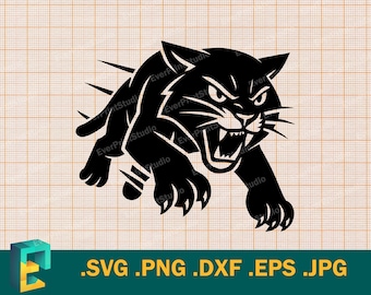 Pantera SVG - Cricut, silueta / Pantera enojada Archivo de corte Vector Clipart / Pantera Descargar plantilla para cortar SVG, PNG, EPS, DXF