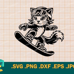 Snowboarding Katze SVG - Cricut, Silhouette | Geschenk für Mädchen Snowboarder SVG Cut Datei, Geschenk für Mädchen Snowboarder Download svg, png, eps, dxf