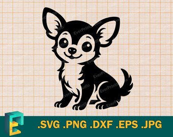 Schattige chihuahua-svg - Cricut, silhouet | Vector baby chihuahua SVG-sjabloon voor snijmachines Download svg, png, eps, dxf