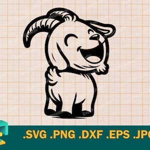 Goat From Behind SVG - Cricut, Silhouette | Happy Goat Vector Cut file | Cartoon Goat Template for Cutting Download svg, png, eps, dxf