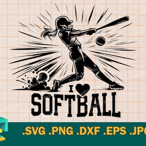 Softboll SVG - Cricut och Silhouette. Jag älskar softboll klippfil. Softbollflicka, softbollmamma-tröjamall för klippning svg, png, eps, dxf