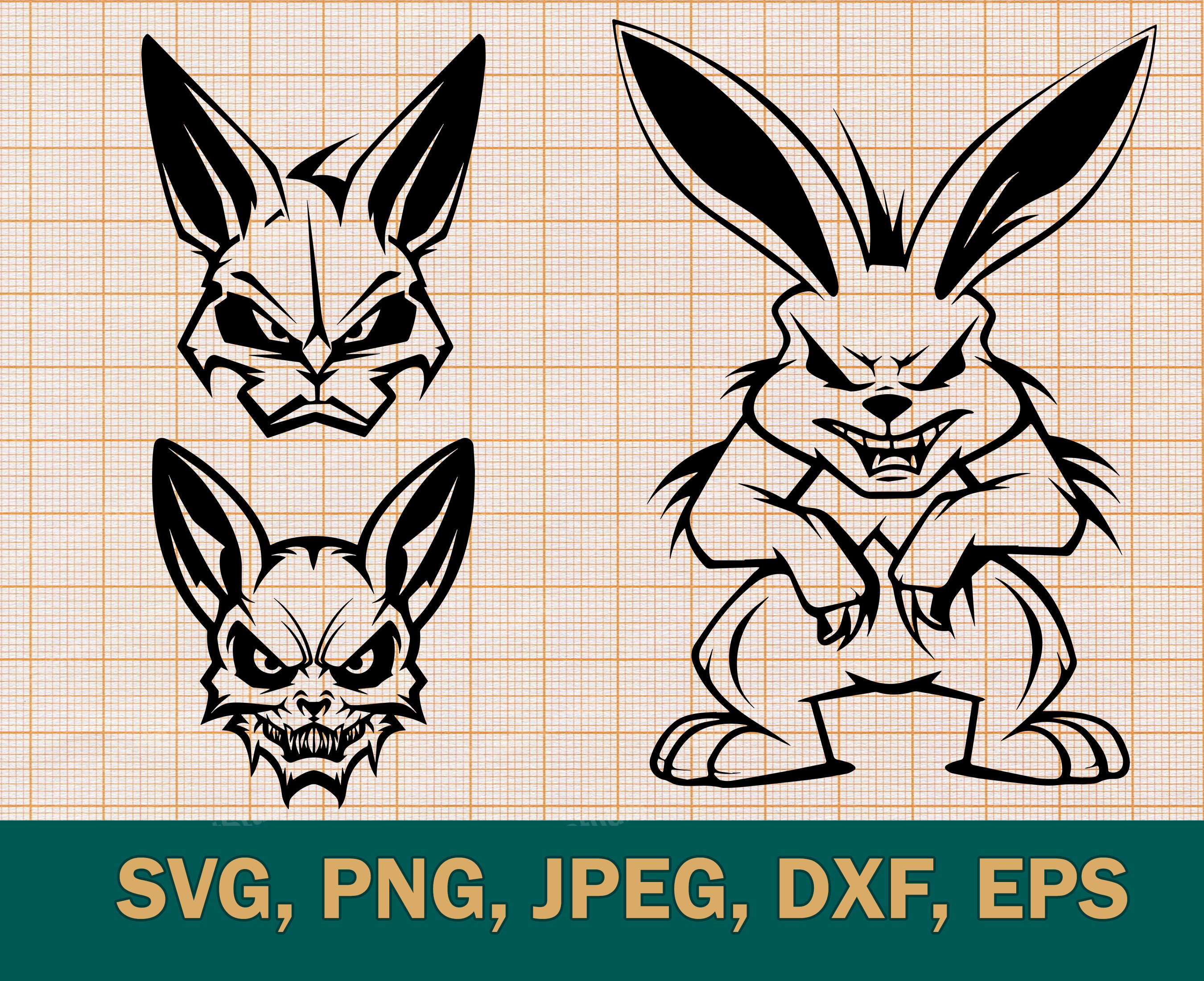 怒ったウサギの SVG バンドル – svg、png、dxf、eps 形式の凶暴な