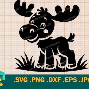Baby Moose svg - Cricut, Silhouette | Adorable Baby Moose Vector Cut file | Downloadable Cute Happy Moose for DIY Shirts, svg, png, eps, dxf