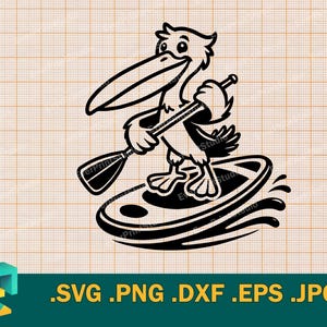Paddleboarden SVG, Stand Up Paddling - Cricut, Silhouette | Vektor lustige Paddeln Pelikan SUP Geschenk geschnitten Datei svg, png, eps, dxf